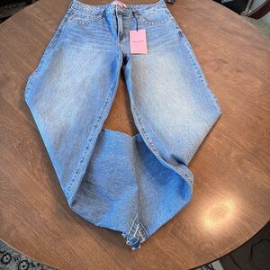 Juicy Couture Juniors Wide Leg Rhinestone Pocket Jeans in Medium Denim, 11/30x32
